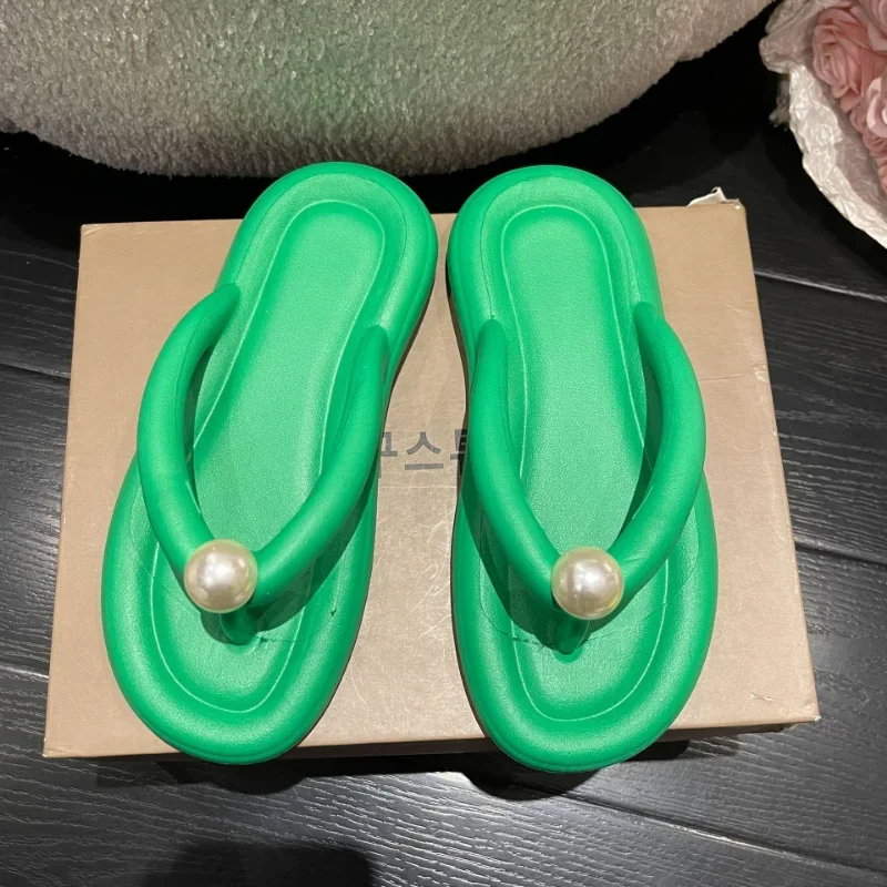 Women Flip Flops Summer 2024 Shoes for Female Comfortable Soft Sole  Beach Flat Bottom Outside Non-slip EVA Pearl Woman Slipper