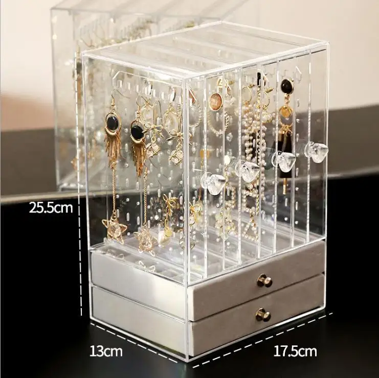 Luxury Transparent Acrylic Jewelry Storage Box Earrings Display Case Nordic Jewelry Storage Box Large Capacity 360 Drawer Gift