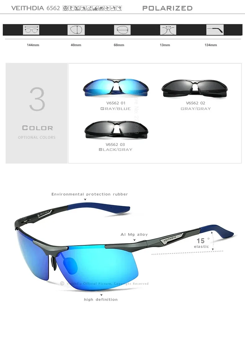 Veithdia aluminium herren sonnenbrille polarisiert uv400 linse männliche spiegel brille sport radfahren outdoor brillen zubehör 6562 – Detail 6