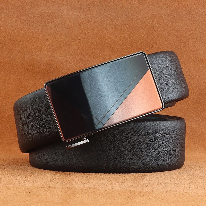 

Высококачественные роскошные мужские ремни, классические глянцевые автоматические пряжки из натуральной кожи, деловые деловые ремни 3,5 см, wdie cintos masculinos