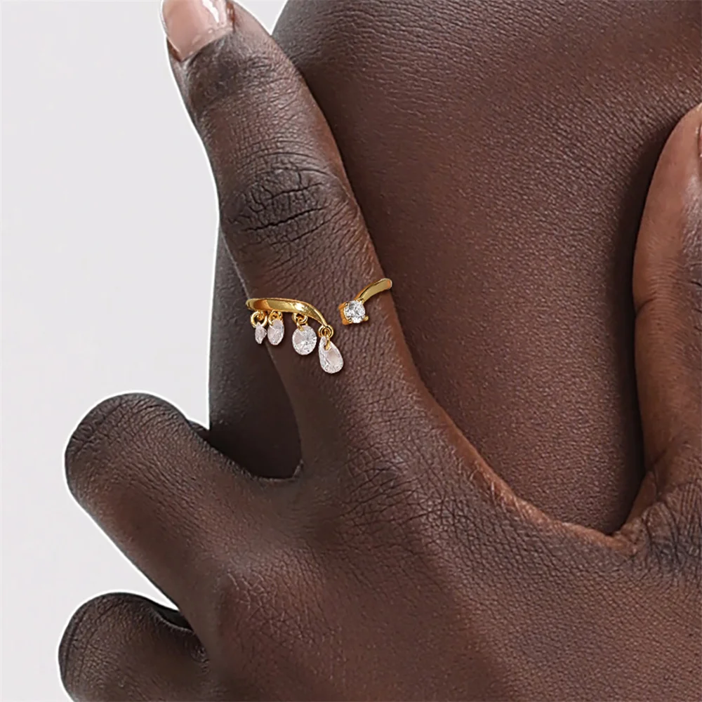 CANNER 1 Stück 925 Sterling Silber Klassischer Geometrischer Zirkon-Quasten-Offener Ehering für Frauen Ins Minimalismus Ring Schmuck Geschenk – Detail 4