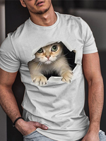 3D Kitten Print Men's Fashion T-shirt Urban Everyday Casual Men's T-shirt Outdoor Street Men's Short Sleeve Summer Men's Top