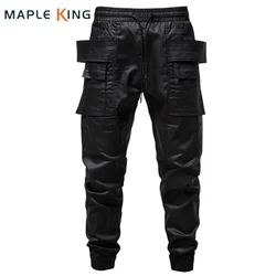 Leather Pants for Men Cuir Homme Gothic Steampunk Coated Waxed Pants Hip Hop Cool Cargo Pants Mens Streetwear Pantalones Hombre