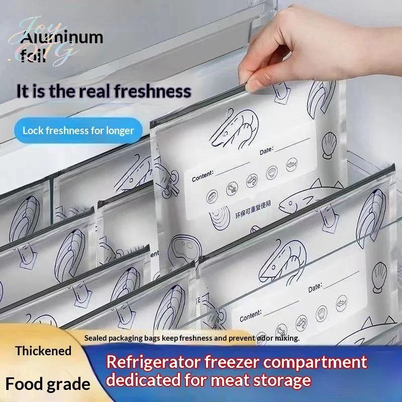 Hot 50Pcs Reusable Aluminum Foil Food Storage Bags Leakproof Seal Writable Label Perfect For Freezing Meat Fridge Organization
