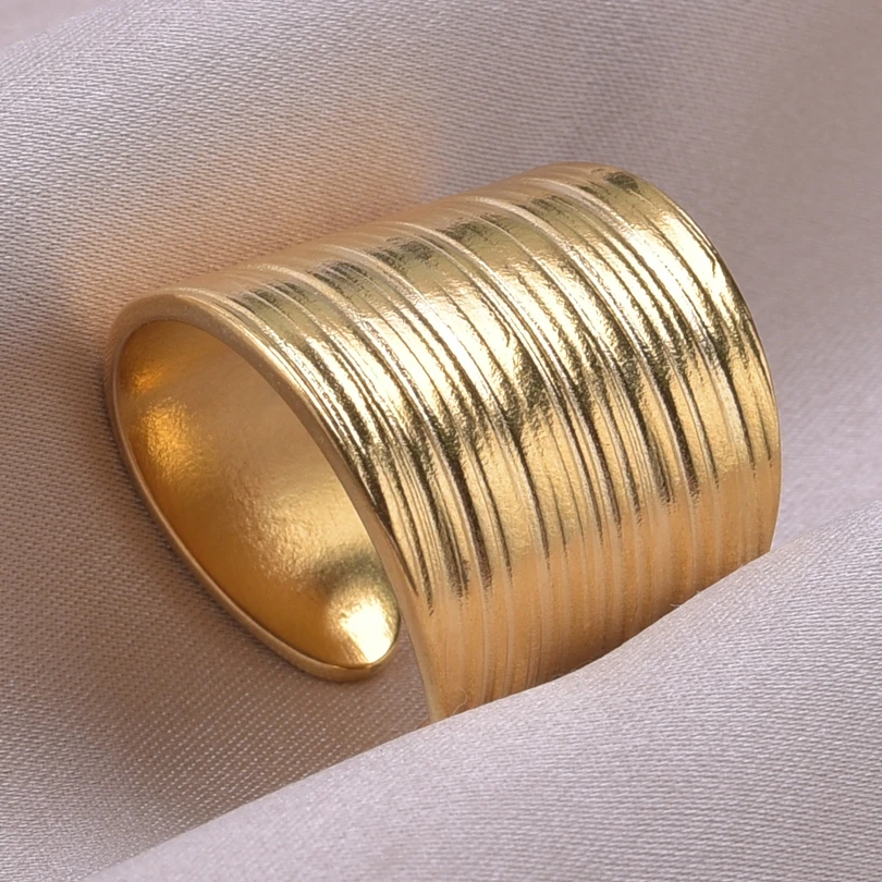 Chunky nierówności szeroki pierścień otwarte pierścienie ze stali nierdzewnej dla kobiet mężczyzn akcesoria indyjska biżuteria Vintage Finger Bague Femme prezent — zdjęcie 2