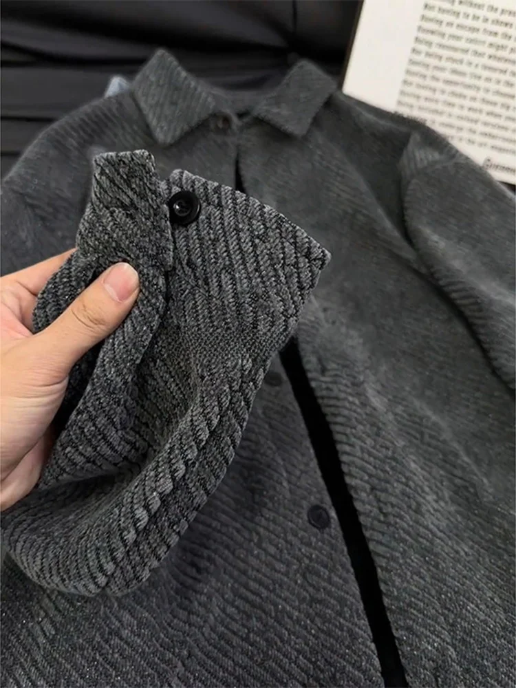 Men's Woolen Shirt Thickened Fleece Lined Zebra Patterned Autumn Winter Warm Slim Fit Luxury Style Casual Outerwear Coat