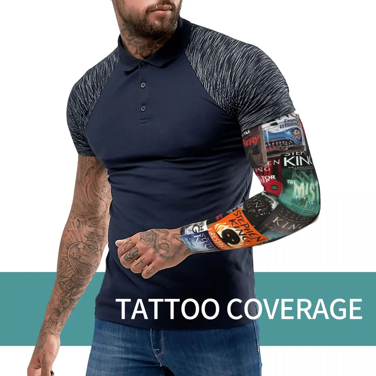 Stephen King Book Covers, Horror Bookworm Arm Sleeves Men Women Sun UV Protection Tattoo Cover Up Sports Cooling Cycling
