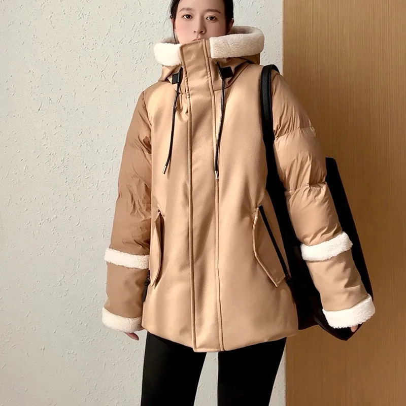 

Пуховик из овчины в стиле пэчворк высокого класса в стиле средней длины на 2025 год, новый сезон из 90% белого утиного пуха, зимнее пальто