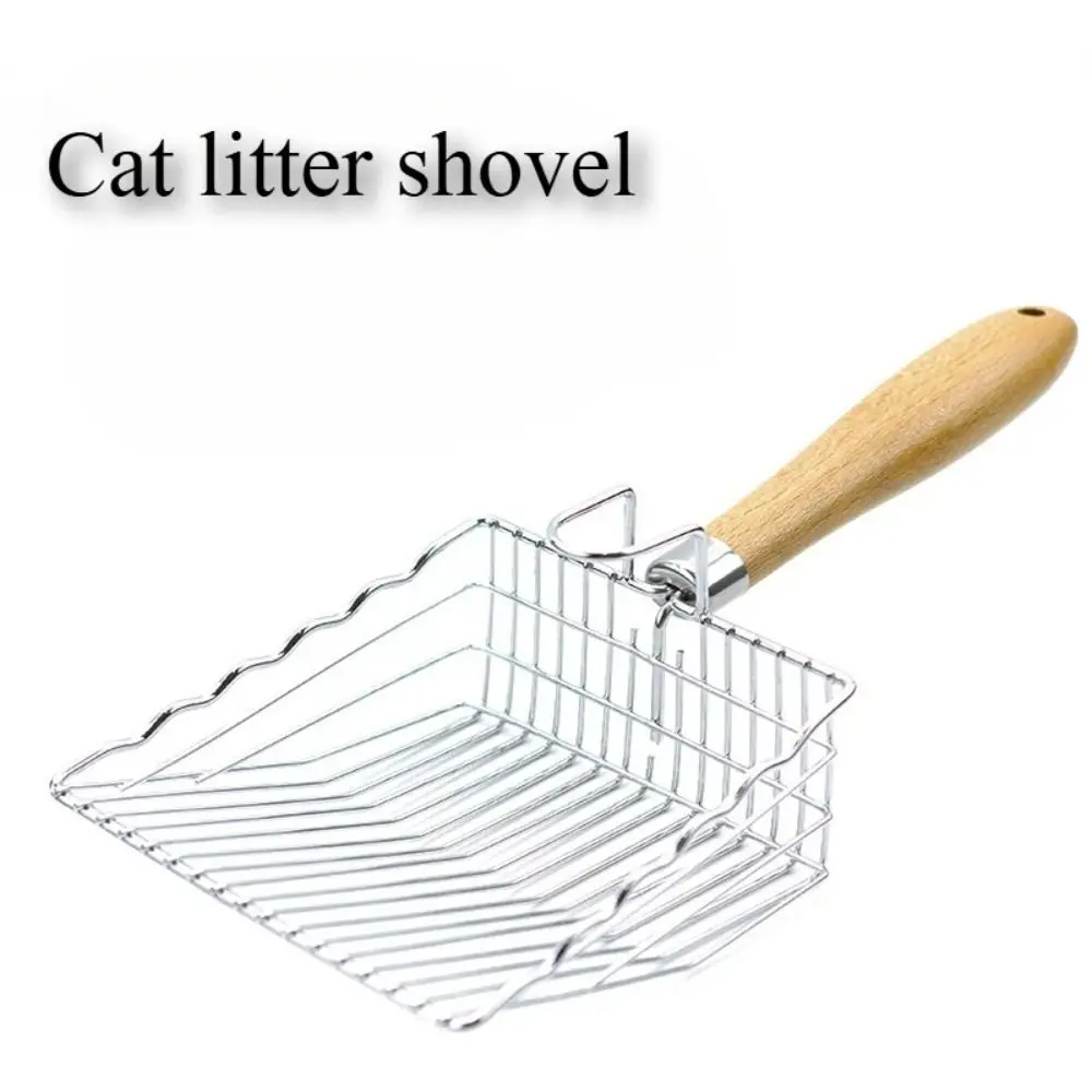 Metal Scoop Cat Litter Shovel Easy Clean Wooden Handle Kitten Sanding Shovel with Hook Hollow Sieve Pet Feces Cleaner