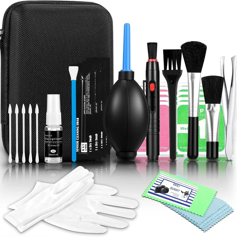 Kit de nettoyage de capteur et d'objectif d'appareil photo pour appareils photo reflex numériques/sans miroir – Stylo pour objectif, souffleur et brosse, ensemble de nettoyage professionnel, sans liquide