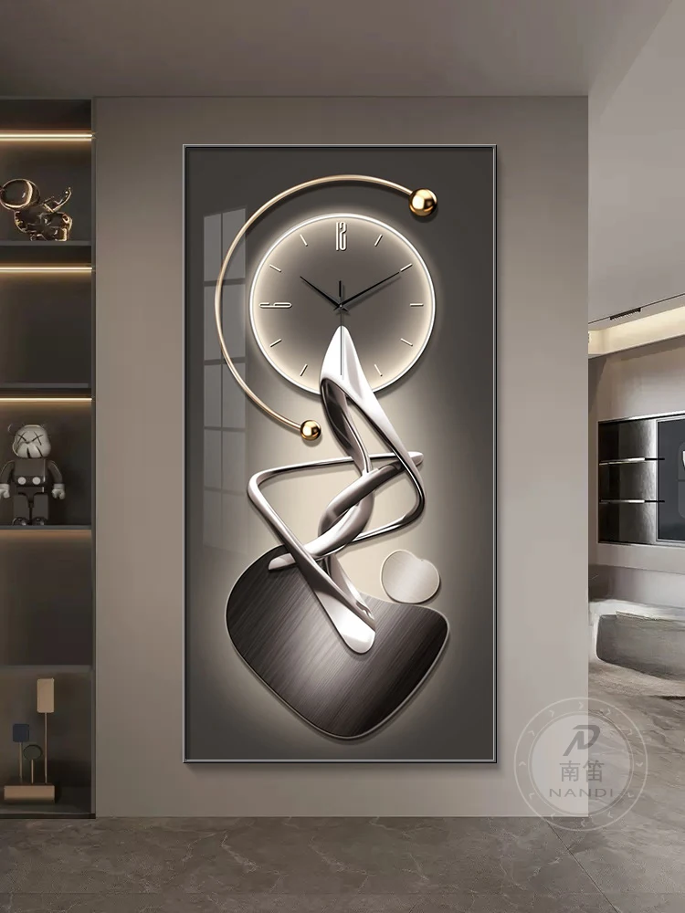 Modern Design Wall Clock Living Room Entrance Corridor Wall Decor Mute Digital Clock Large Abstract Hanging Painting Wall Watch