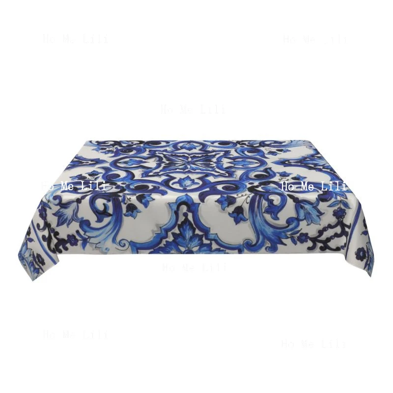 Blue And White Classic Floral Curves Tablecloth