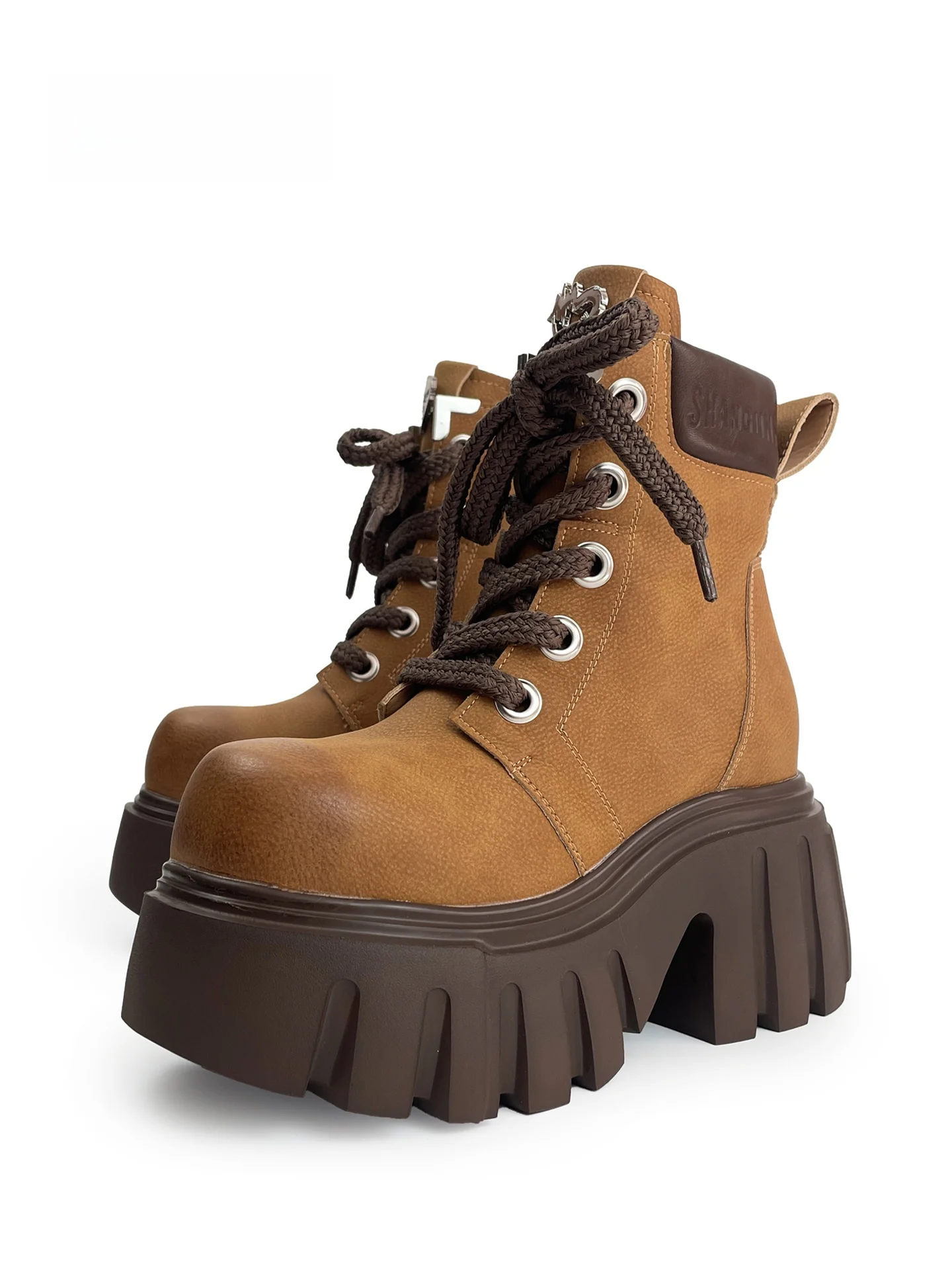 

Mib'Vias 2025 Autumn Motorcycle Style Boots Women's Short Thick Bottom Heel Enhance 9CM Yellow Boots Street Fashion