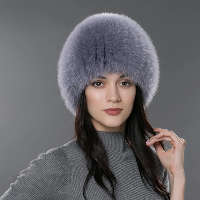 Real Fox Fur Hat Women Winter Thick Snow Fur Cap Fashion Outdoor Girls Beanies Cap Natural Fur Hats Ladies Fluffy Fur Caps