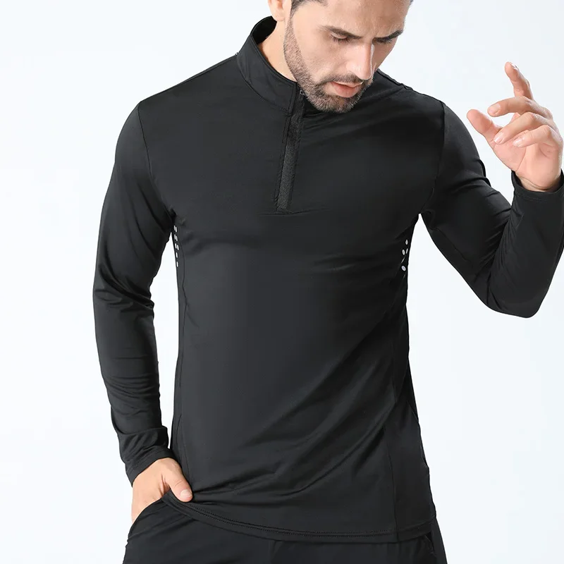 Men Half Zip Quick Dry Jacket Long Sleeve Standing Collar Top Fitness Running Training Clothes Outdoor Athletic Breathable Tee