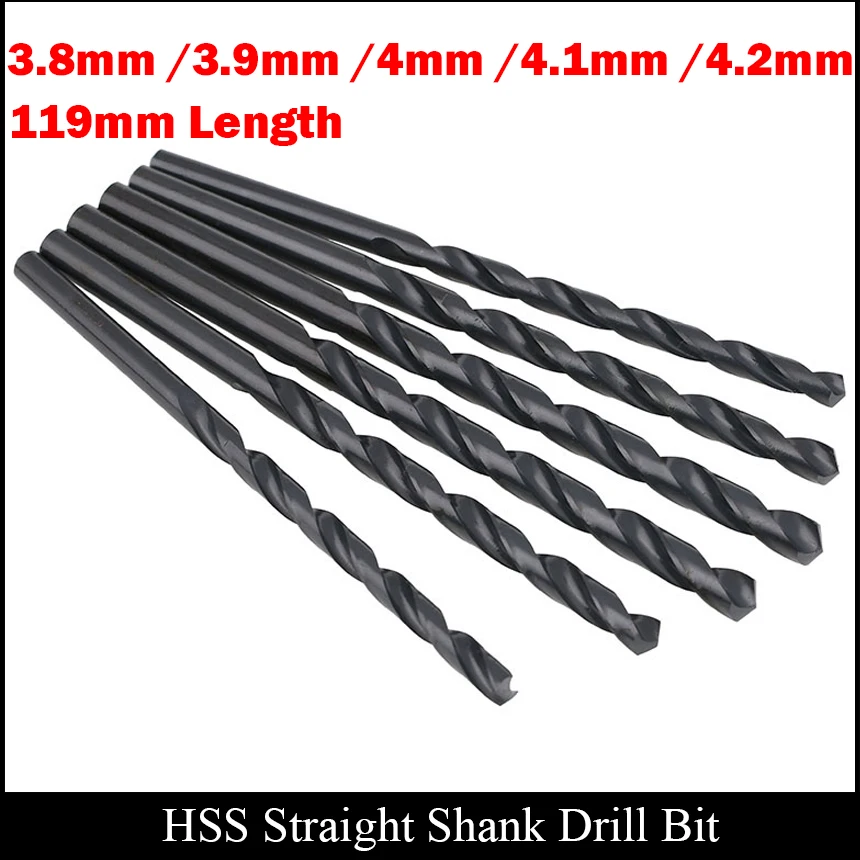 3.8mm 3.9mm 4mm 4.1mm 4.2mm 119mm Long AL Metal High Speed Steel HSS Fully Ground Black Finished Straight Shank Twist Drill Bit