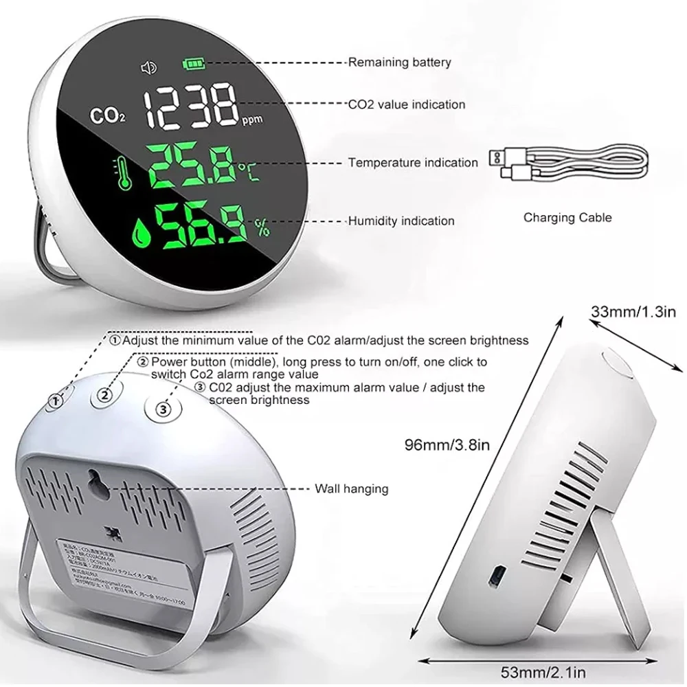 Dienmern New DM1305 Desktop Carbon Dioxide Quality Detector LED Display Temperature/Humidity Sensor Meter, CE/RoHS Authenticat