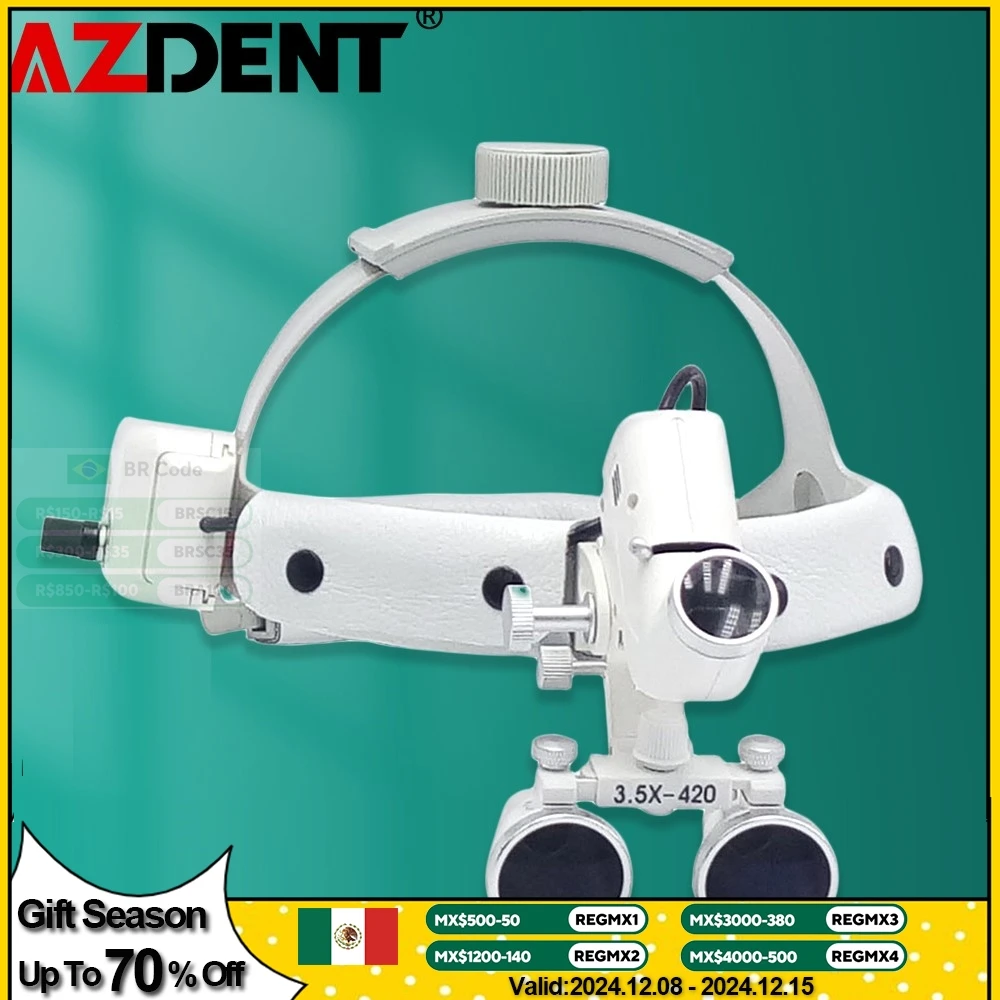 Azdent Dental Surgical LED Headlight Headband Binocular Loupes Brightness Spot Ajustable Headlamp