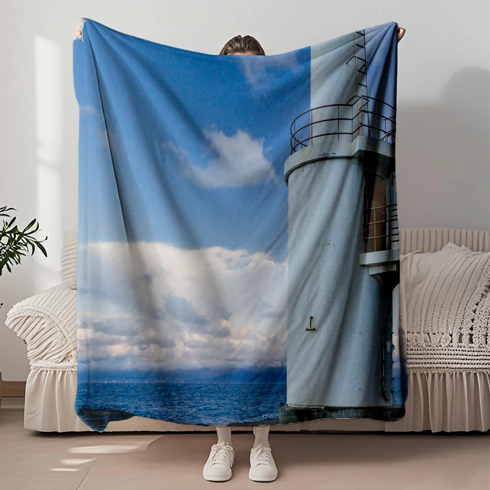 

Flannel Soft Blanket Heda Lighthouse On Izu Coastal Design Knit Throw Reversible Blanket Skin-friendly No-shedding Blankets