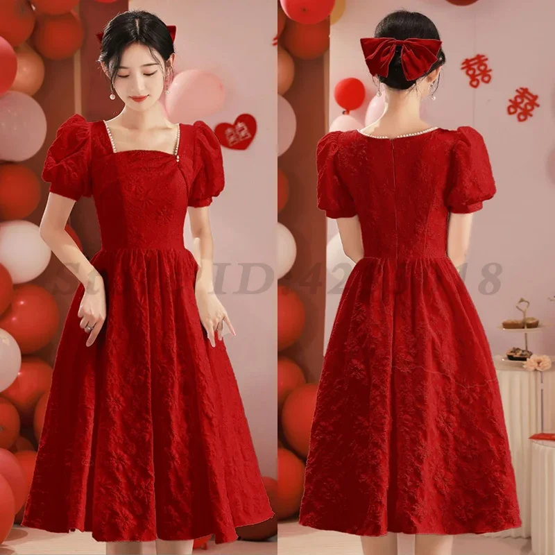 Bride Banquet Gown Sexy Square Collar Evening Dress Chinese Style Traditional Cheongsam Female Vestidos Elegant Engagement Qipao