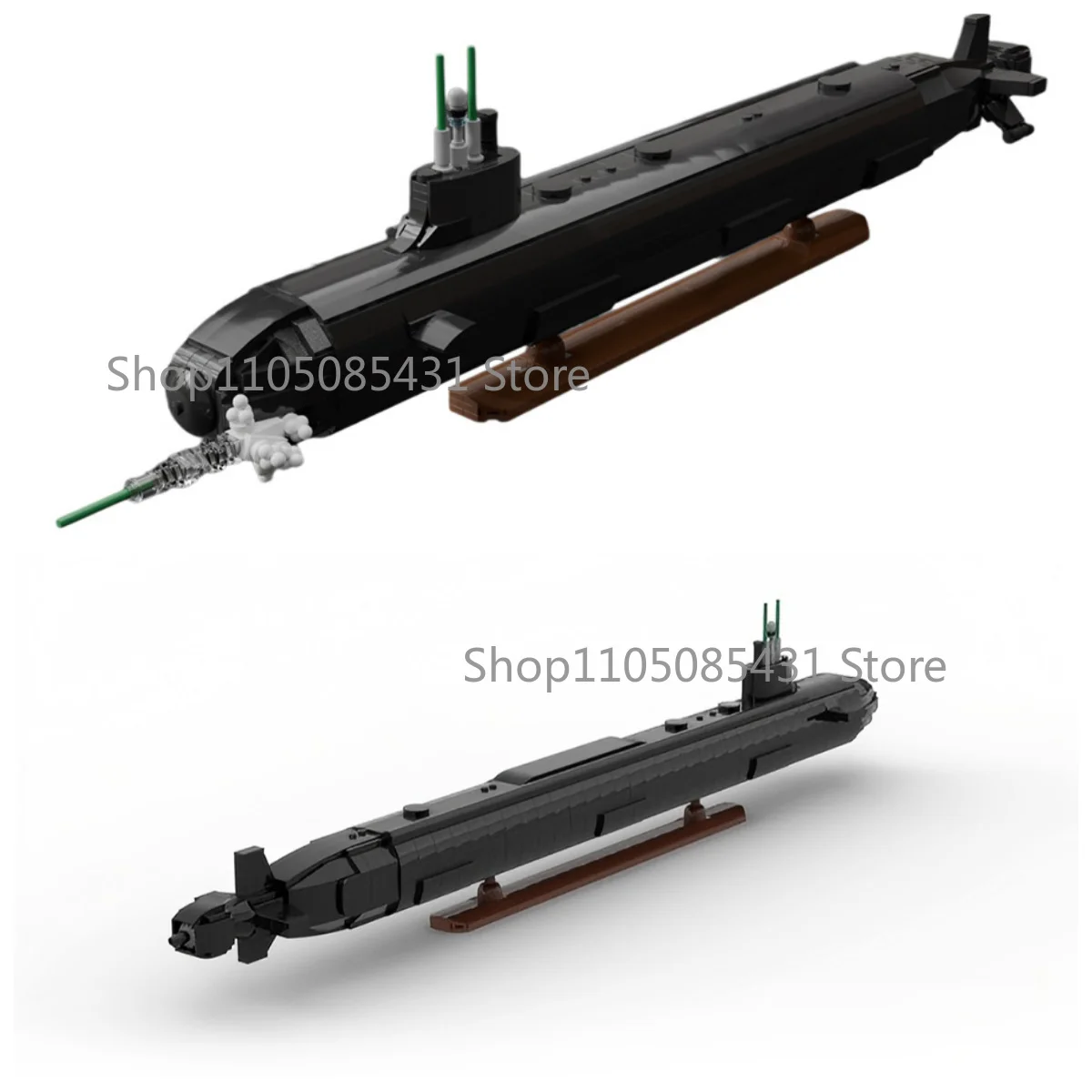 Virginia Class Deep Sea Submarine MOC Building Blocks, Naval War Vessel Model With Torpedo Accessory And Display Base