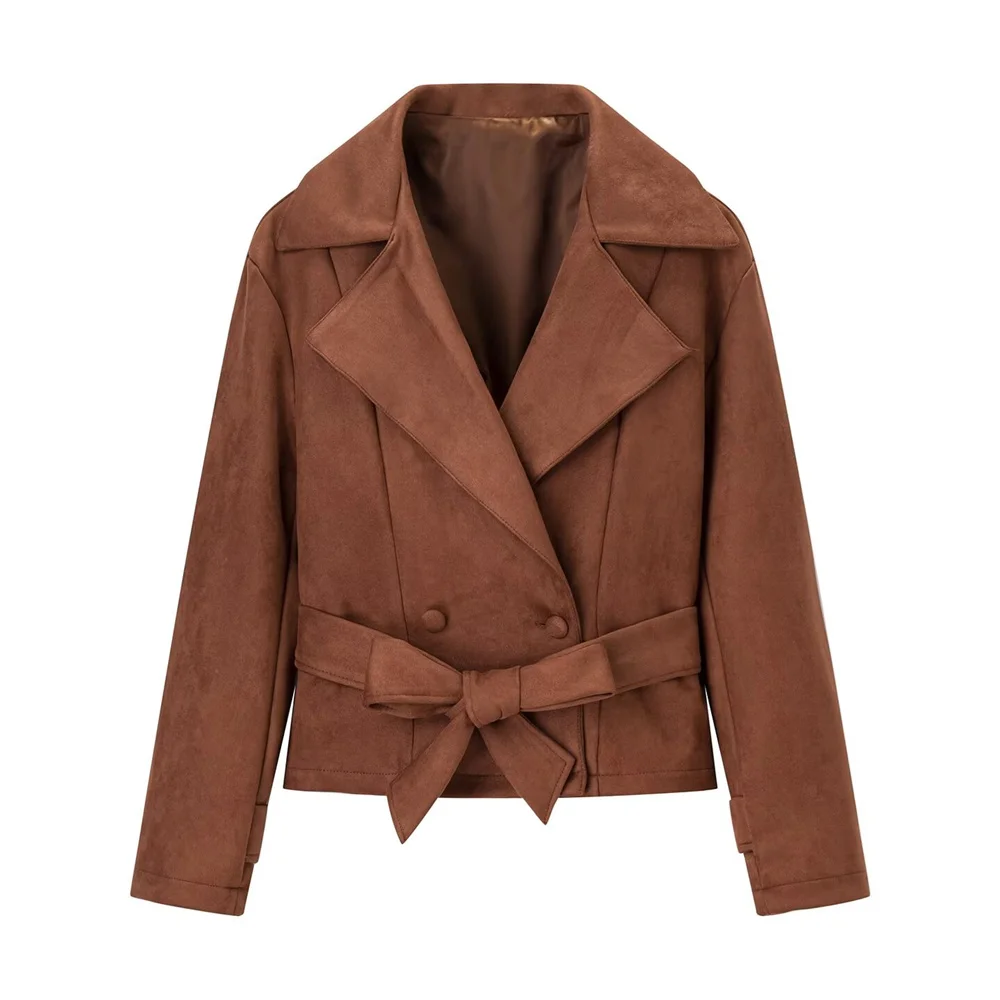 

Осенне-зимняя новая женская одежда, повседневный дизайн, свободная и универсальная замшевая двубортная куртка с воротником костюма, куртка