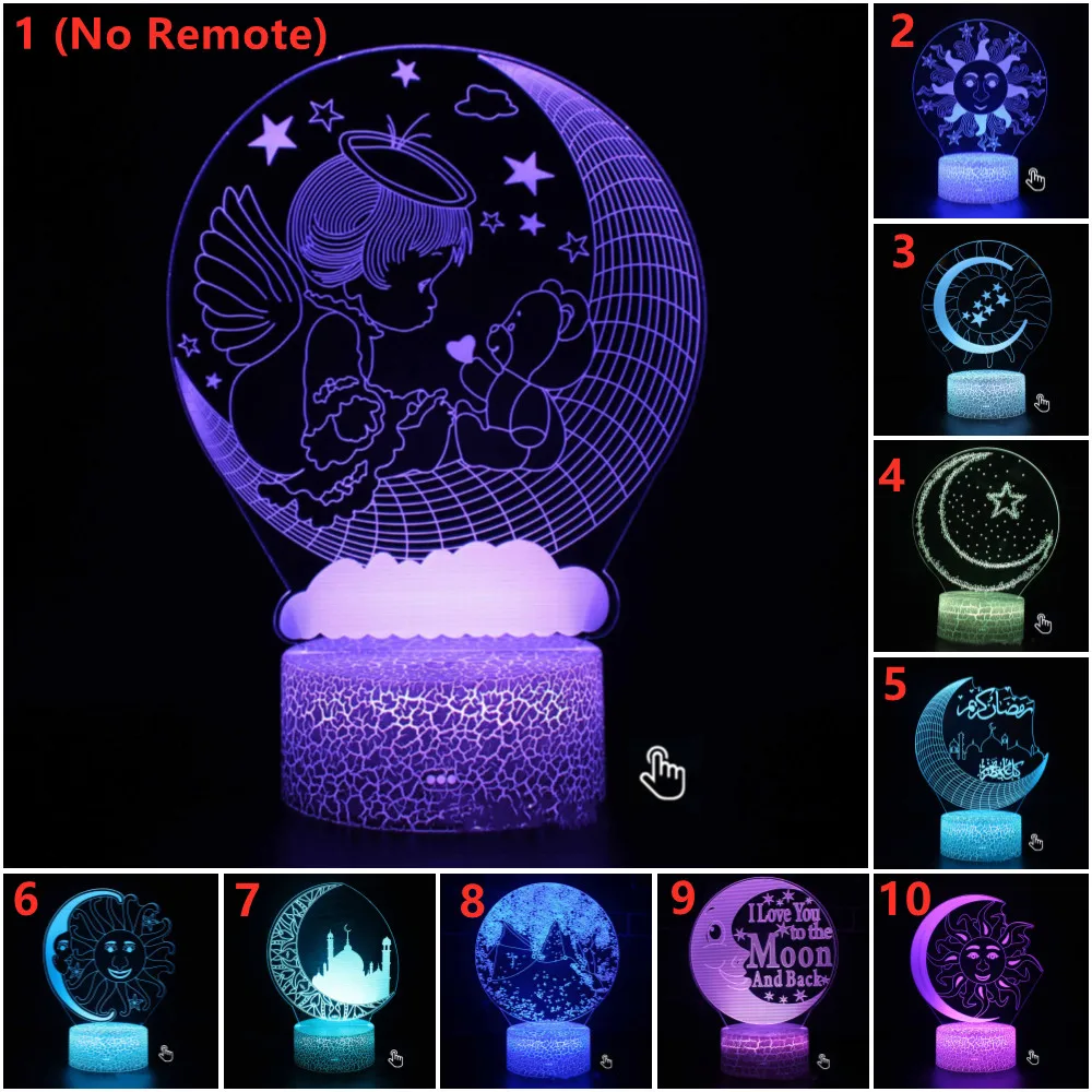 3D Ramadan Decoration LED Lights for Home Desktop Lights Moon Stars Touch and Timing Remote Control Colorful Lamp Islamic Gifts