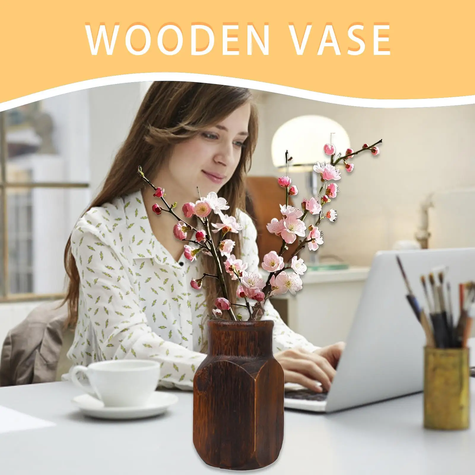 

Wooden Vases for Flowers Aesthetic Desktop Decor Vintage Artistic Wooden Vase for Bedroom Living Room Patio Entryway Hallway