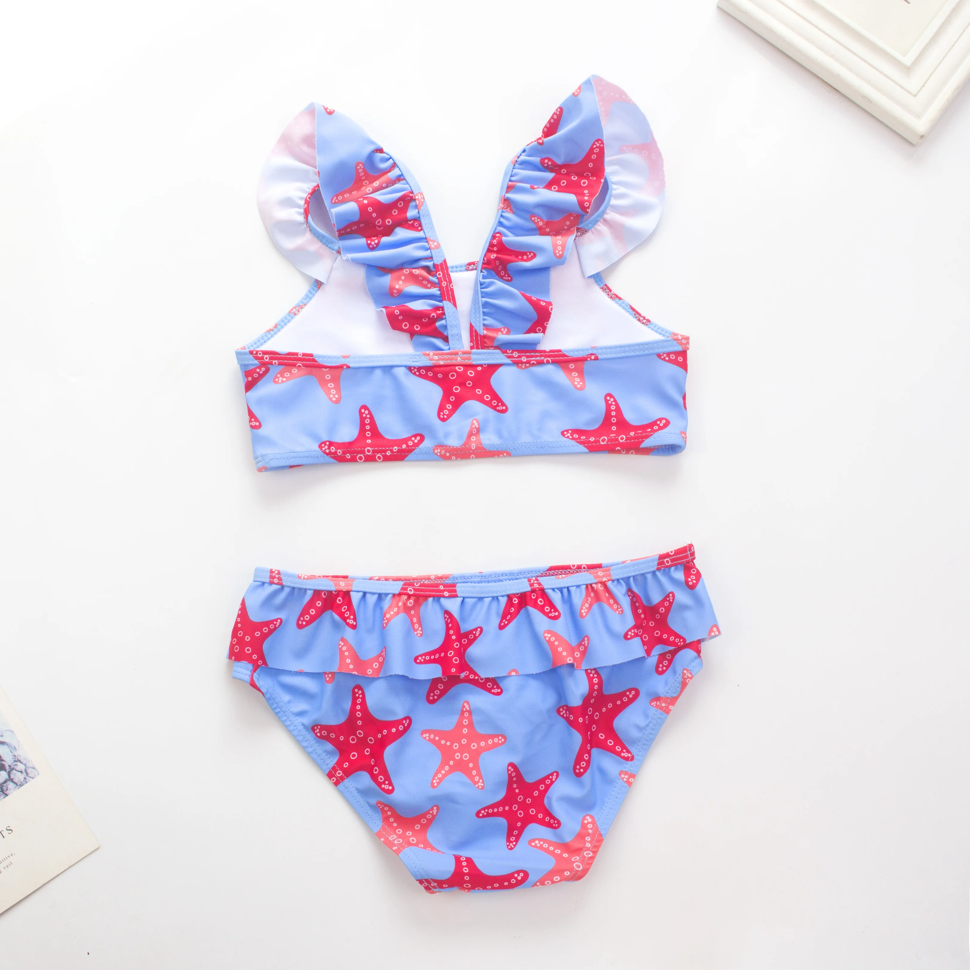 Ruffle Starfish Lemon Print Kids Girls 2-Pieces Bikini Set Summer Beach Girls Swimwear Swimsuit Outdoor Children Surf Beachwear