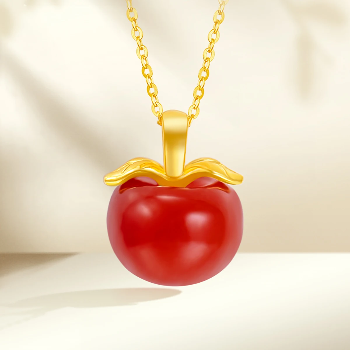 

18K Gold Pendant 5D Hard Gold Apple Natural Red Agate Fine Jewelry Woman Birthday Gift New Year Wedding