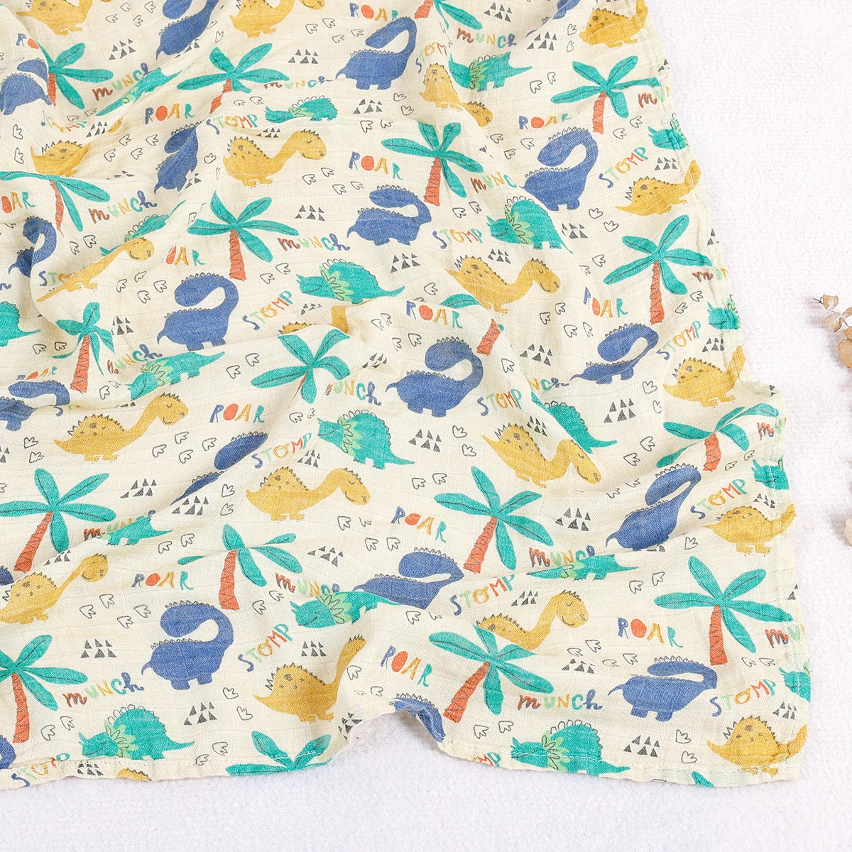 

HappyFlute New Cute Dinosaur Print 120*110CM Soft Bamboo Cotton Fabric Baby Wrap Newborn Multi-function Swaddle Sleeping Blanket