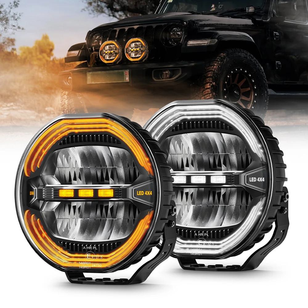 9 Inch LED Truck Driving Light Chasing White DRL Amber Position Light for Jeep Trucks Pickup Off Road