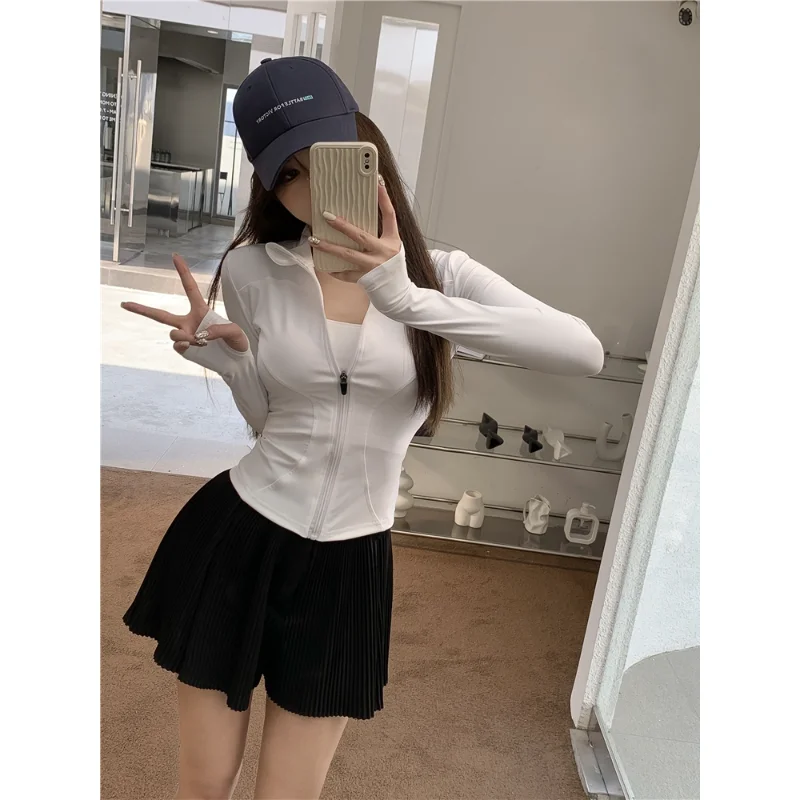 

Спортивная одежда на открытом воздухе Long Sve ort Jaet Женский летний утягивающий цветной универсальный кардиган на молнии ор Топ Ele Sle