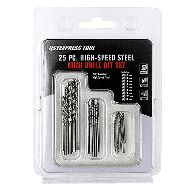 25Pcs/Set Twist Drill Bit 0.5mm~3mm High Speed Steel Round Shank Mini Drill Bits Kit DIY Jewelry Punching Tool Woodworking Tools