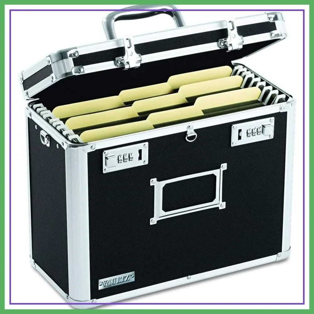 

Portable Locking File Organizer, Letter Size 14x7x12.19in, Dual Combination Locks for Office Documents - Black