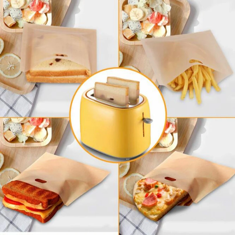 12Pcs Reusable Toaster Bag Non-Stick Bread Baking Bag Sandwich Bags Toast Microwave Heating Pastry Tools 17X19cm