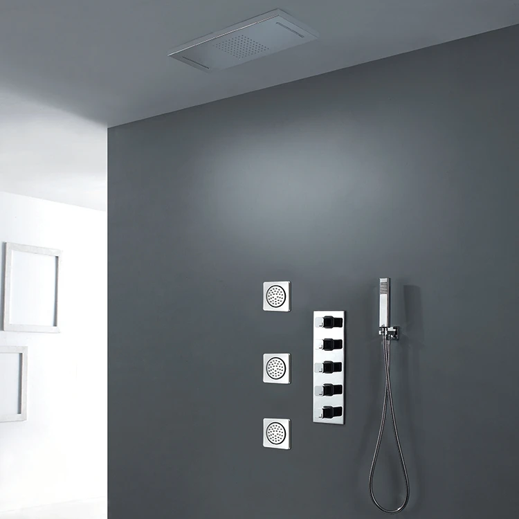 Wall Mounted Brass Shower Jet Body Shower Multifunctional Thermostatic Shower Set