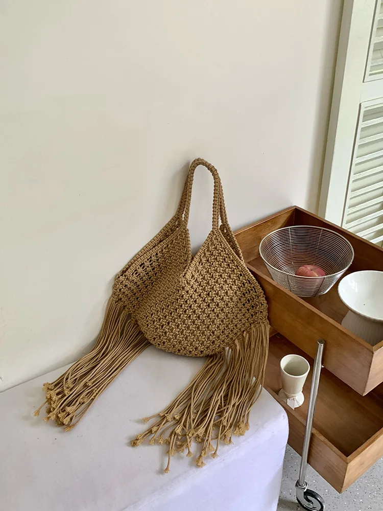 Straw Weave Tassel Tote Summer Beach Bags for Women 2023 Large Capacity Fashion Shoulder Bag Lady Handbags and Purses