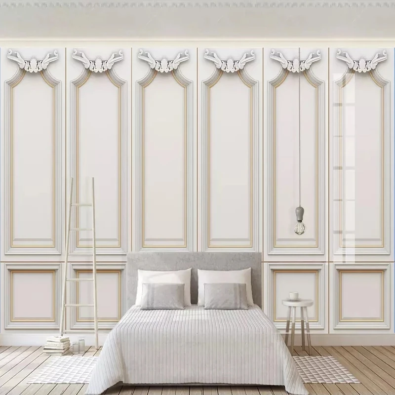 Custom 3D Mural Wallpaper European Bedroom White Plaster Wall Living room sofa TV background wall restaurant study Hotel photo