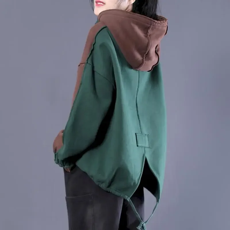 Oversized hoodies herfst winter trendy trui met capuchon mode patchwork losse hoodie casual pluche dikkere jassen met capuchon