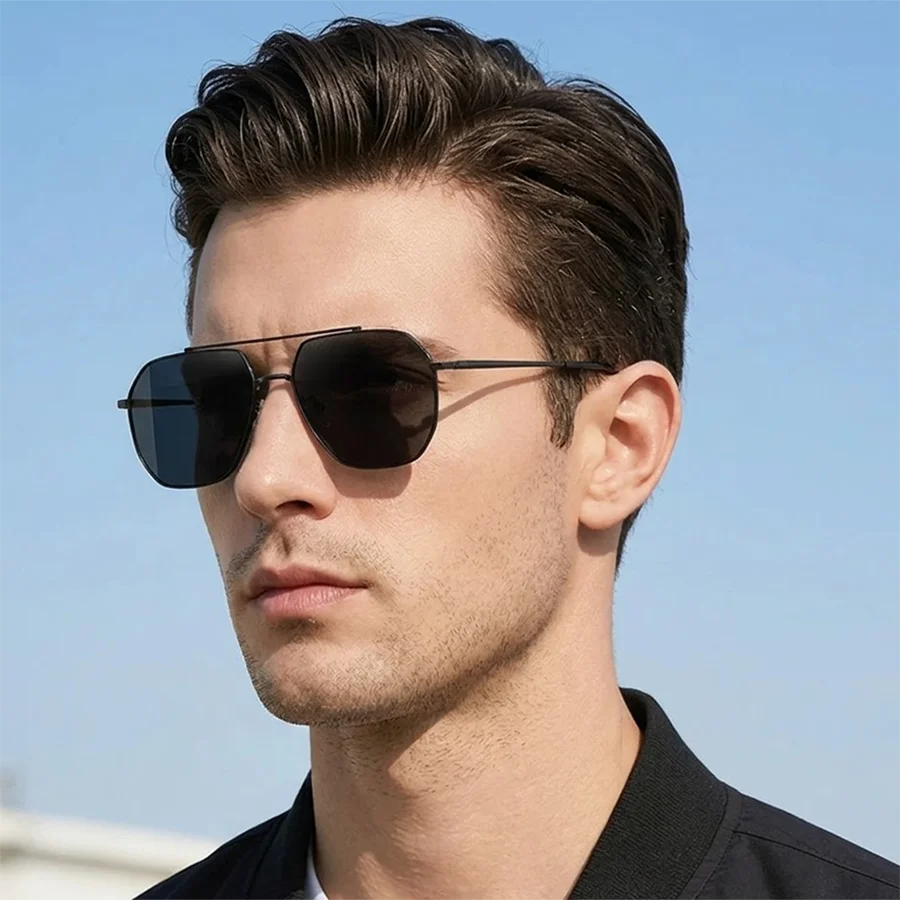 Zozo Tomi Luxury Pilot Sunglasses Men Polarized Classic Square Metal Frame with Spring Hinge Comfortable Male Sun Glasses Gafas