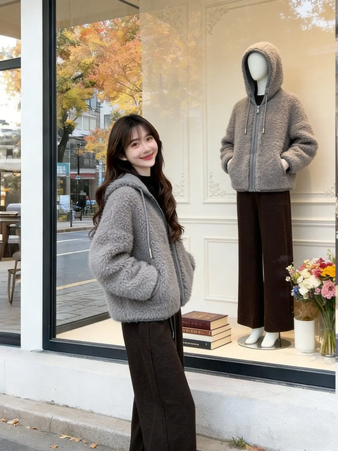 

Корейская стильная женская зимняя куртка с капюшоном, теплая, на молнии, с отделкой из овечьей шерсти, ветрозащитная, для повседневной носки