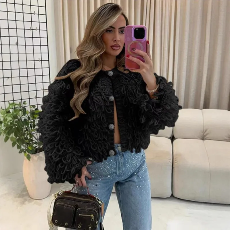 

Tassel Knitted Sweaters Cardigan Women Street Chic O-Neck Long Sleeve Knitwears Autumn Winter Trendy Single Breasted Jumper