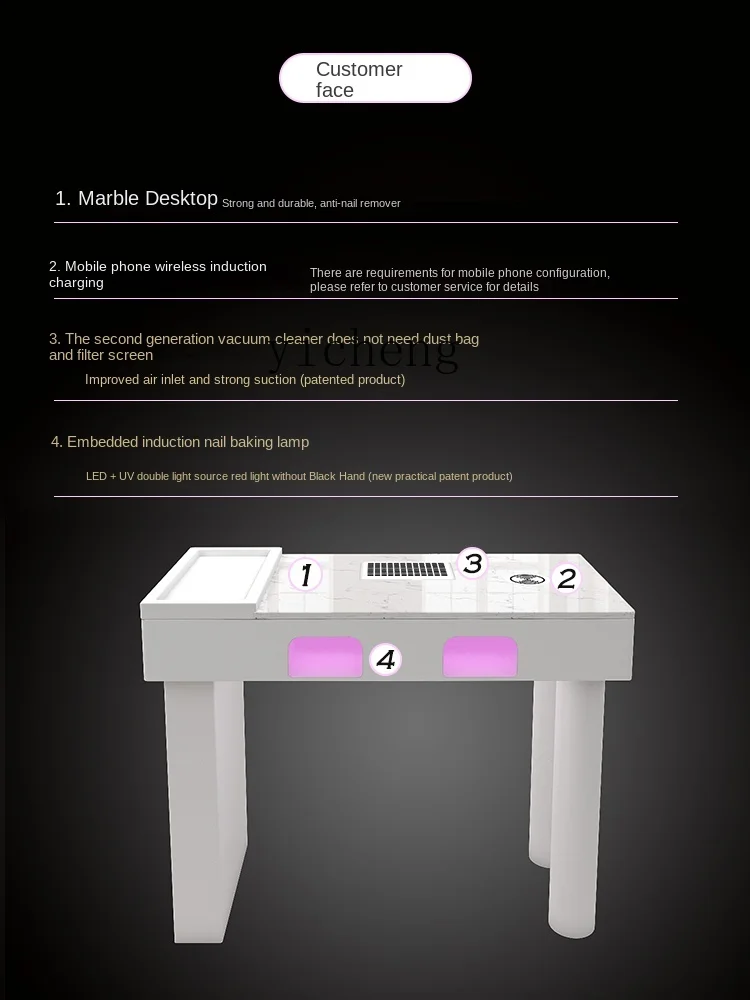 XL Manicure Table and Chair Set Embedded Second Generation High-Power Vacuum Cleaner Red Light Heating Lamp