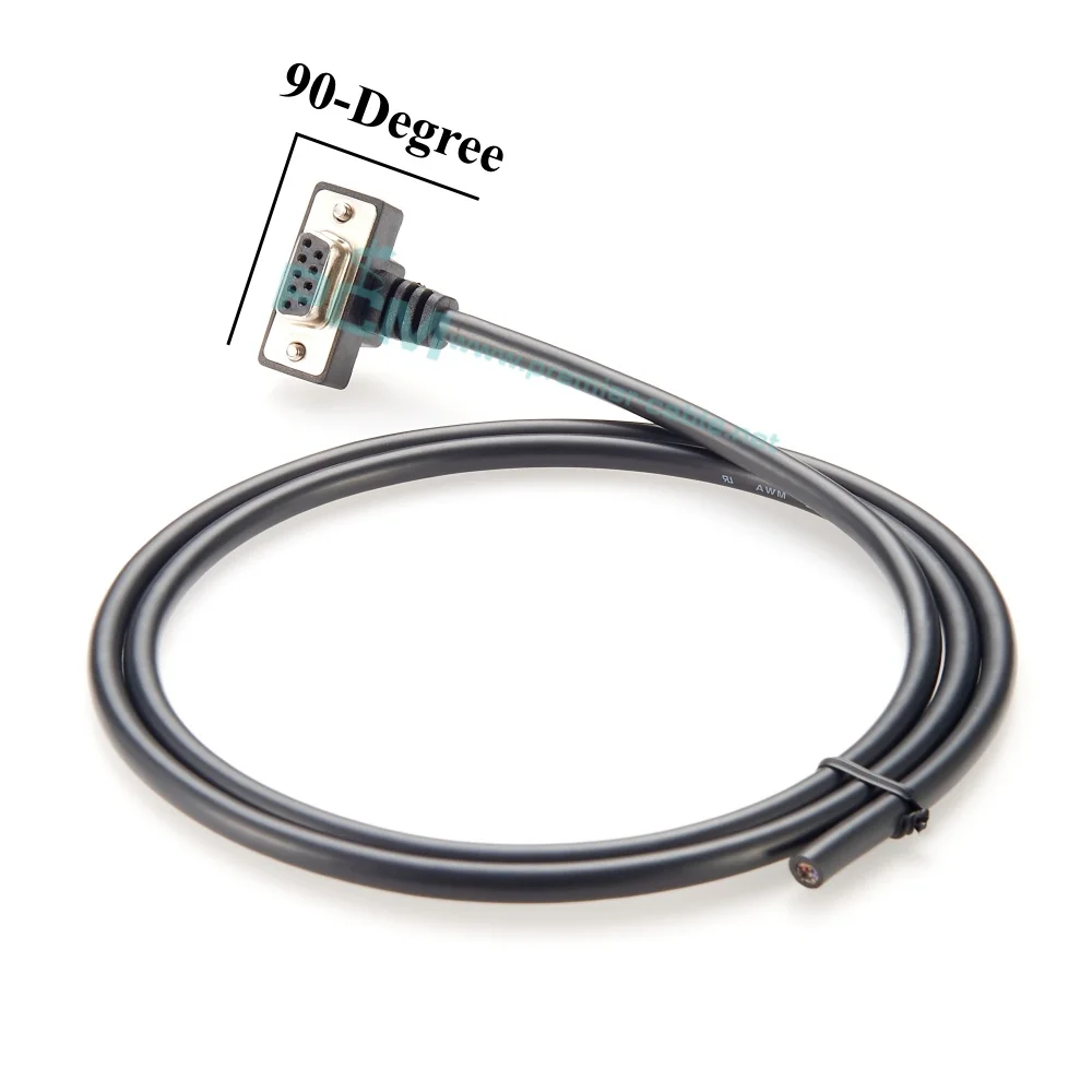Kabel Antarmuka Serial DB9 RS232 Sudut Atas/Bawah, Kabel Port Serial Terbuka 9 Pin D-Sub 90 Derajat untuk Pemrograman PLC