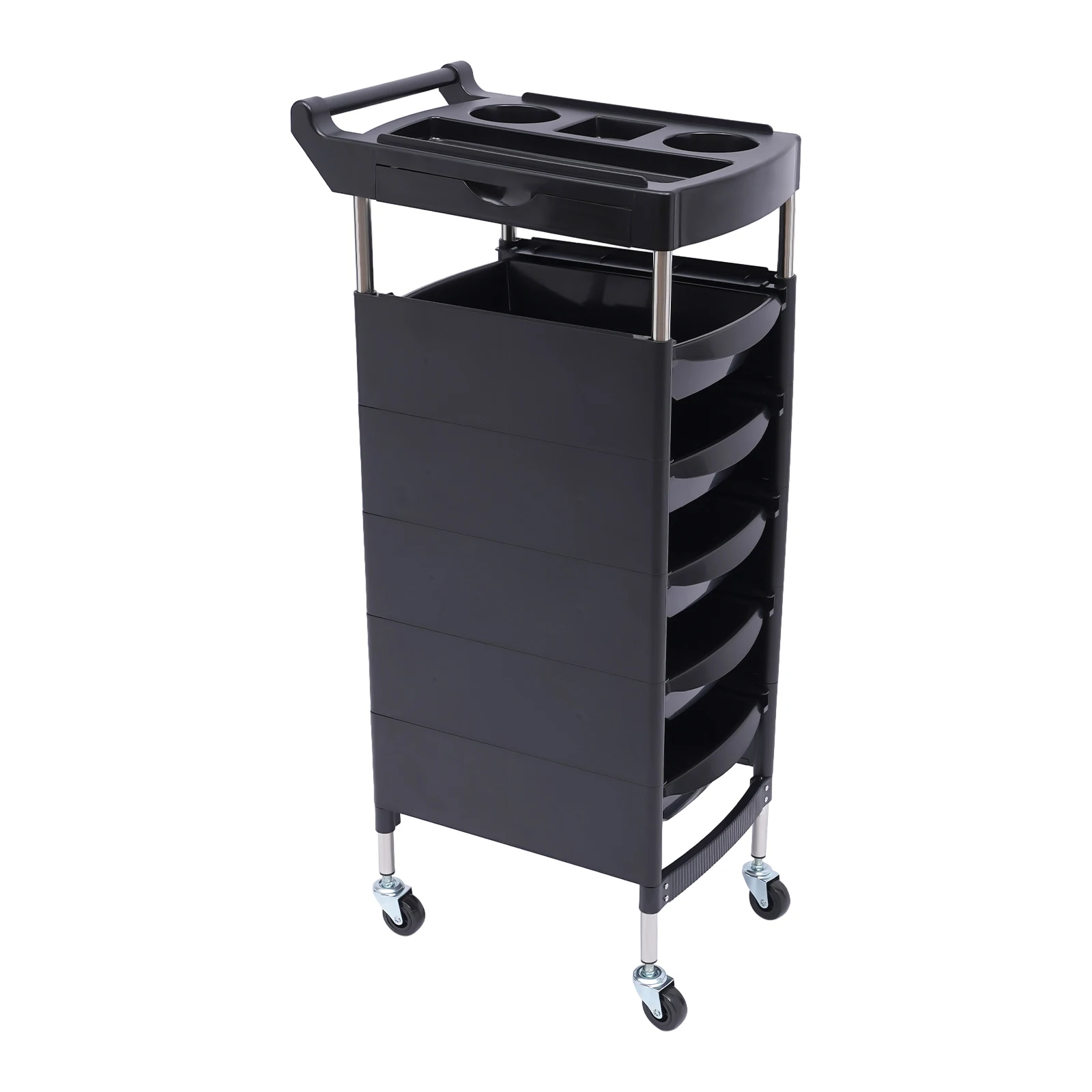 Carrello professionale per salone di bellezza con 5 cassetti, stazione mobile per salone con vassoi laterali, carico dall'alto 30 kg per salone e clinica