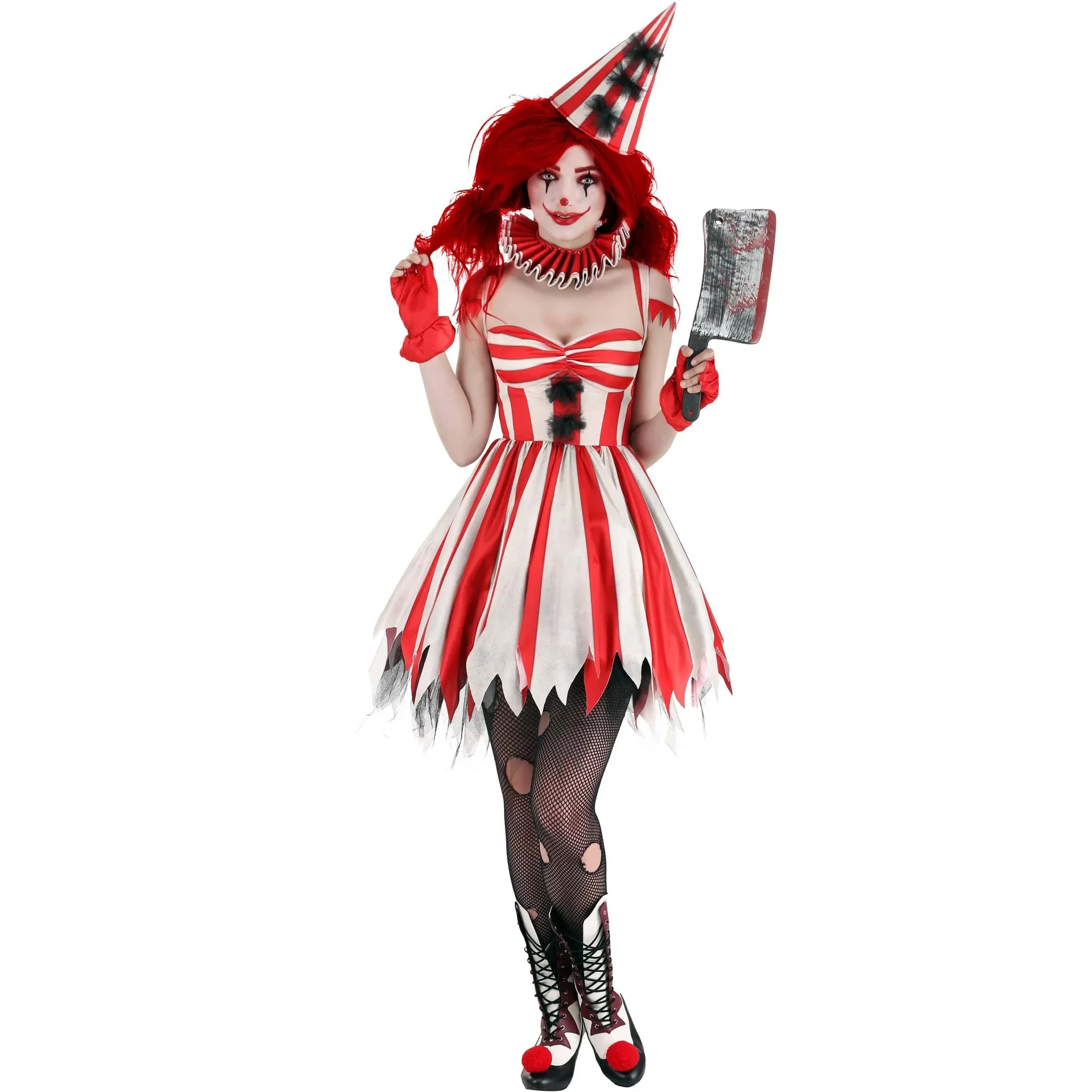 [You're My Secret] Clown Costumes Dress for Women Cosplay Adult Carnival Party Scary Outfits Dresses Halloween Clown Clothing