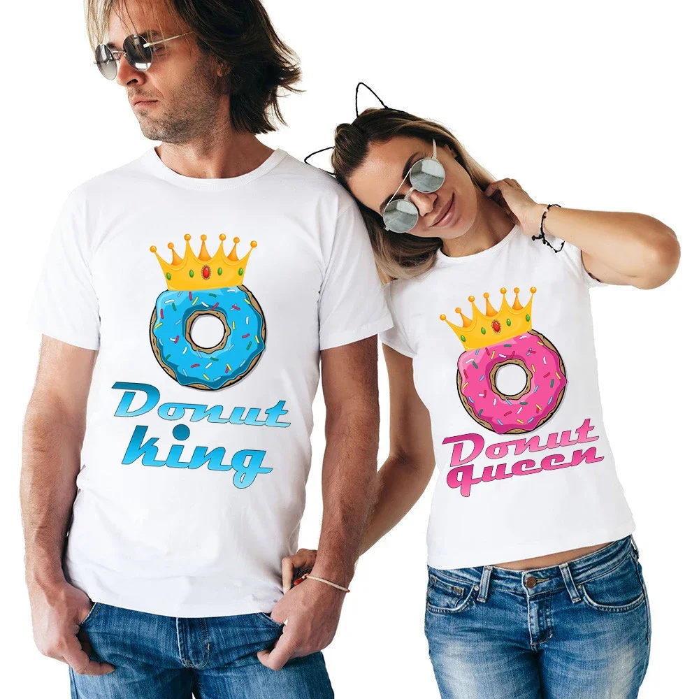 

Donut King/Queen Graphic Print T-Shirt Women/Men Unisex Clothes 2024 Funny Crown Tshirt Femme Harajuku Shirt Summer T Shirt