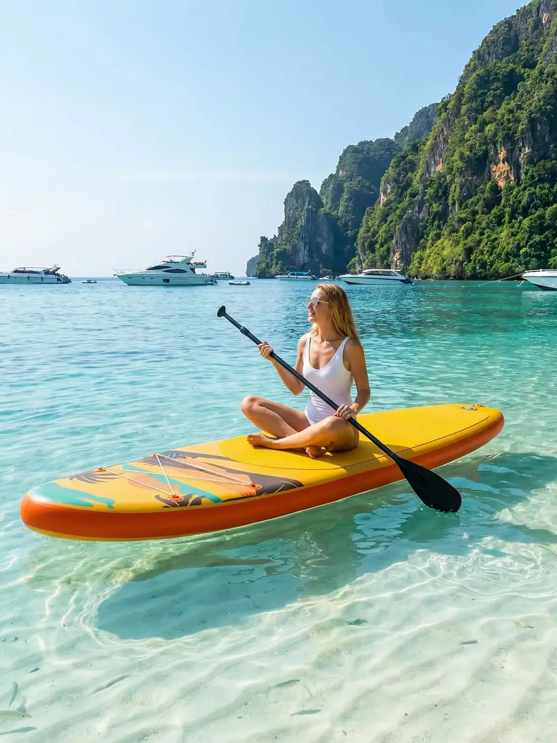 InnoExpo Stand-Up-Paddle-Board, aufblasbares Paddelbrett, 320 × 83 × 15 cm, rutschfestes SUP mit Paddel, Pumpe und Rucksack, aufblasbares Paddelbrett zum Surfen, für Yoga, Angeln, Touren und