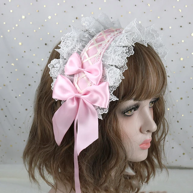 Mooie Zoete Haar Hoepel Anime Meid Cosplay Kawaii Hoofdband Lolita Kant Bloem Hoofddeksels Hand Gemaakt Loli Accessoire